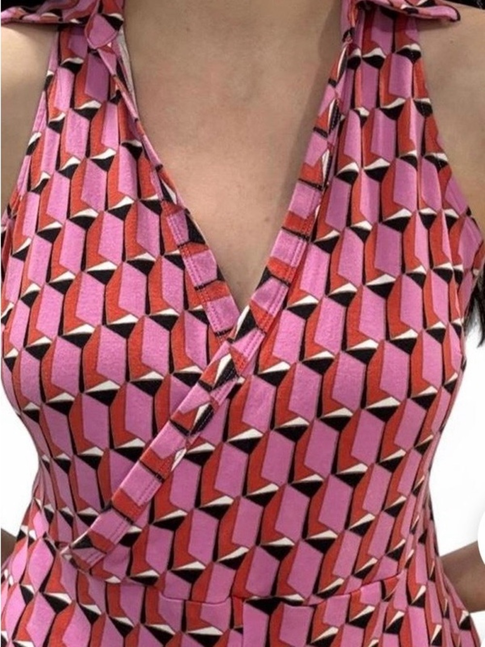 Diane Von Furstenberg Pink and Red Geometric Halter Wrap Camisole